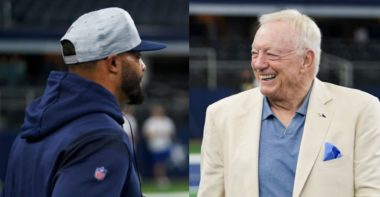 QB Dak Prescott (izquierda); dueño Jerry Jones (derecha), Dallas Cowboys