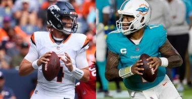 QB Zach Wilson con los Denver Broncos; QB Tua Tagovailoa con los Miami Dolphins