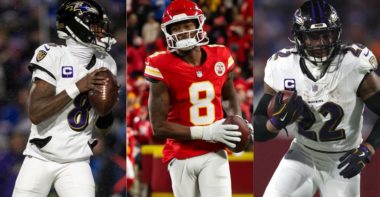 QB Lamar Jackson, Baltimore Ravens; WR DeAndre Hopkins con los Kansas City Chiefs; RB Derrick Henry, Baltimore Ravens