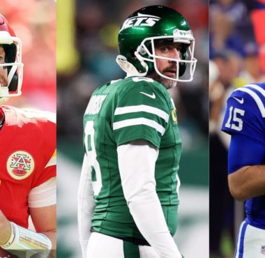 QB Carson Wentz con los Kansas City Chiefs; QB Aaron Rodgers con los New York Jets; QB Joe Flacco con los Indianapolis Colts