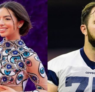 Ángela Aguilar (izquierda), Josh Ball de los New Orleans Saints (derecha)
