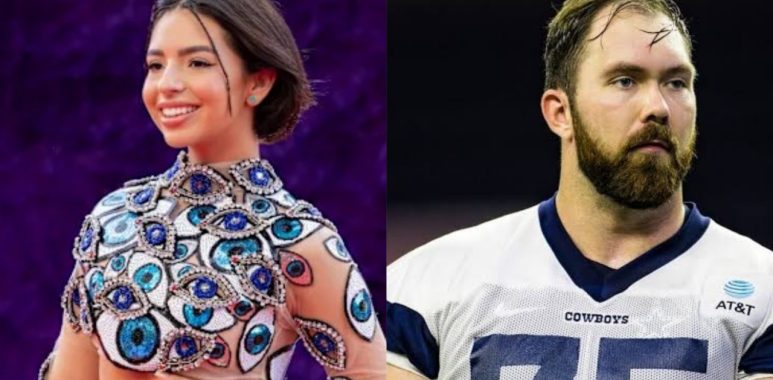 Ángela Aguilar (izquierda), Josh Ball de los New Orleans Saints (derecha)